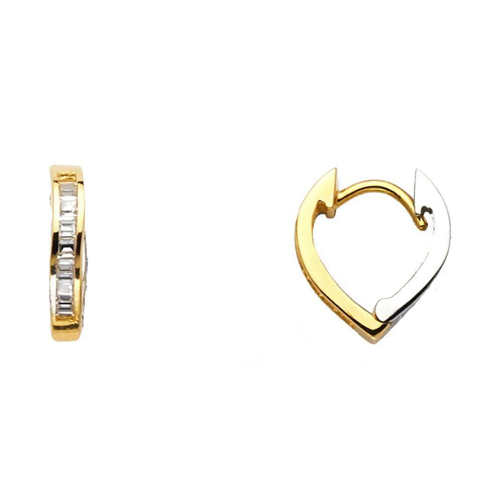 14K Two Tone 12mm Clear CZ Huggies Earrings