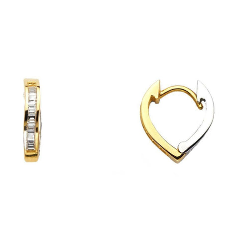 14K Two Tone 12mm Clear CZ Huggies Earrings