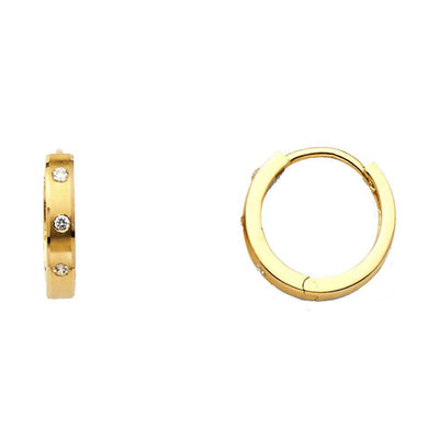 14K Yellow Gold 2mm Clear CZ Huggies Earrings