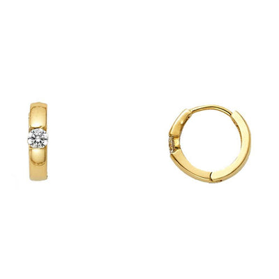 14K Yellow Gold 2mm Clear CZ Huggies Earrings