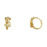 14K Yellow Gold Open Design Flower CZ Huggies Earrings