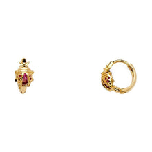 Load image into Gallery viewer, 14K Yellow Gold High Polished Ladybug CZ Huggie Hoop Earrings