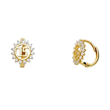 Load image into Gallery viewer, 14K Yellow Gold CZ 15 Years Quinceanera Cubic Zirconia Huggie Hoop Earrings