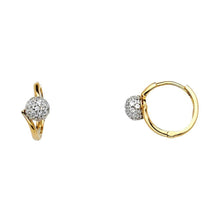 Load image into Gallery viewer, 14K Two Tone Gold Bypass Dome Cubic Zirconia Huggie Hoop Earrings