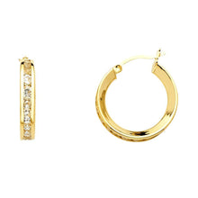 Load image into Gallery viewer, 14K Yellow Gold 3mm Clear CZ Channel Hoop Earrings