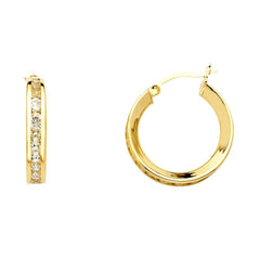 14K Yellow Gold 3mm Clear CZ Channel Hoop Earrings