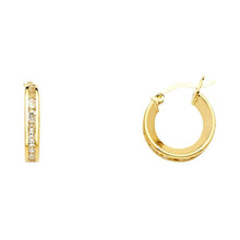 Load image into Gallery viewer, 14K Yellow Gold 3mm Clear CZ Channel Hoop Earrings