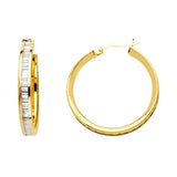 14K Yellow Gold BG 3mm Clear CZ Channel Hoop Earrings