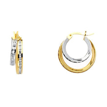 Load image into Gallery viewer, 14K Two Tone 5mm RD Clear CZ Channel 2 Line Hoop Earrings