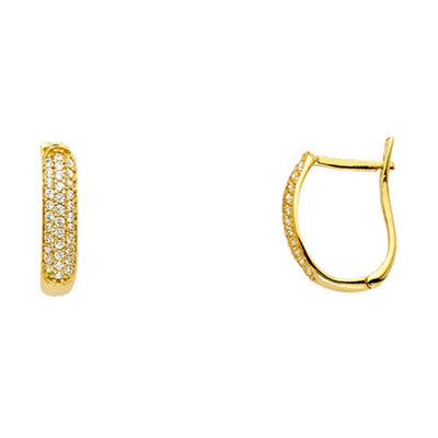 14K Yellow Gold 4mm Clear CZ U Shape Huggies Earrings