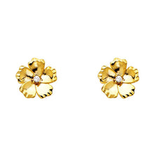 Load image into Gallery viewer, 14K Yellow Gold 9mm CZ Flower Post Earrings