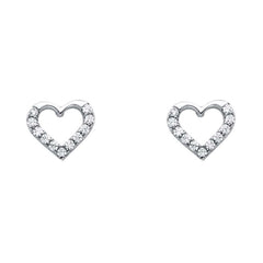 14K White Gold 8mm CZ Heart Post Earrings