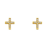 14K Yellow Gold 7mm CZ Cross Post Earrings