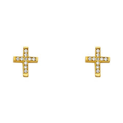 14K Yellow Gold 7mm CZ Cross Post Earrings