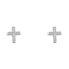 14K White Gold 7mm CZ CrossPost Earrings