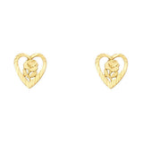 14K Yellow Gold 9mm Heart Flower Post Earrings