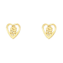 14K Yellow Gold 9mm Heart Flower Post Earrings