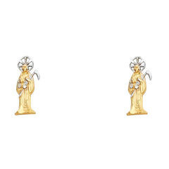14K Yellow Gold 4mm Santa Muerte Post Earrings