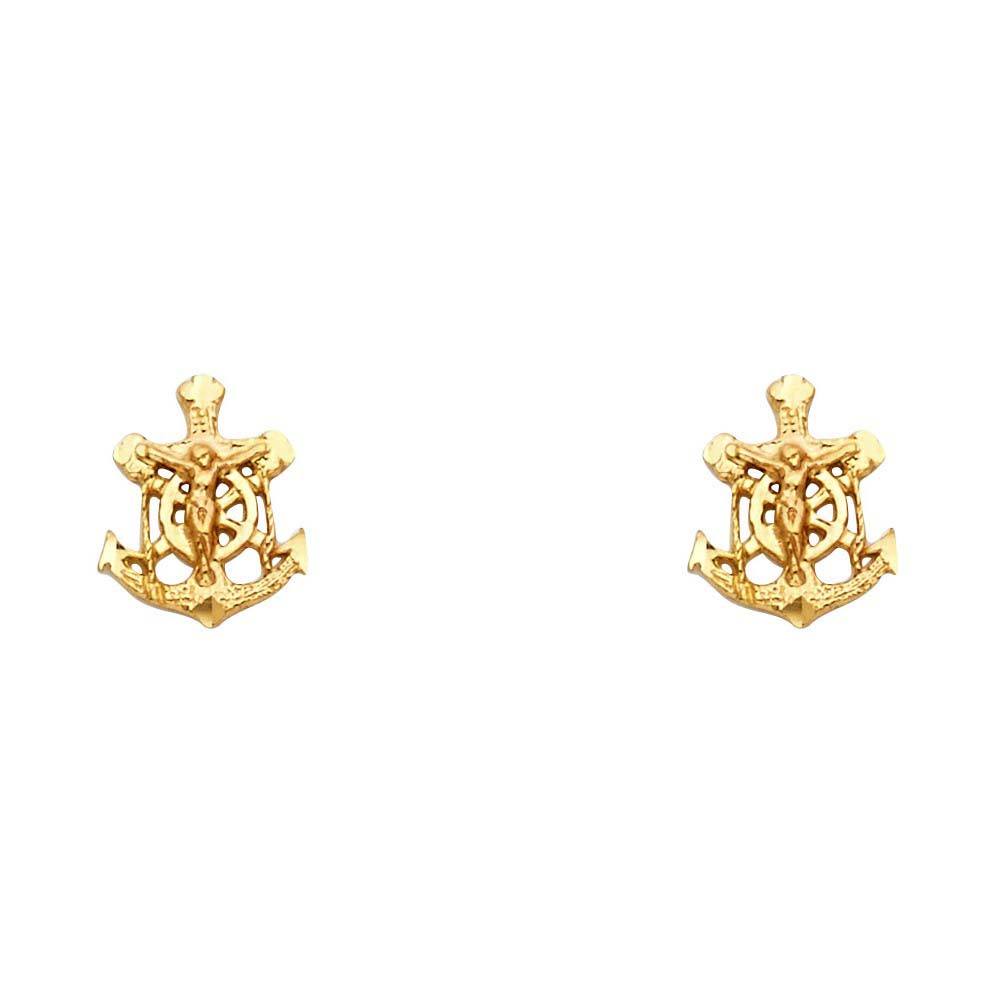14K Yellow Gold 8mm Anchor Post Earrings