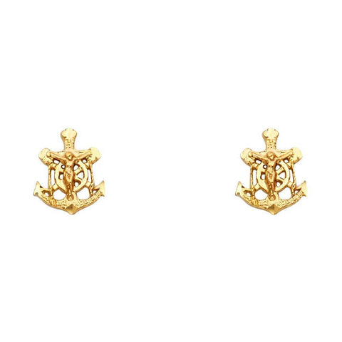 14K Yellow Gold 8mm Anchor Post Earrings