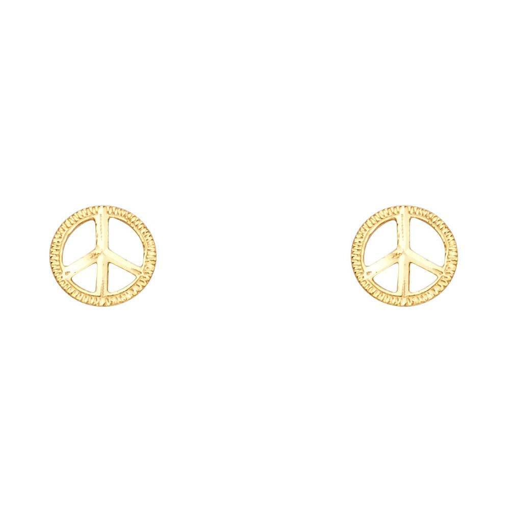 14K Yellow Gold Peace Symbol Post Earrings