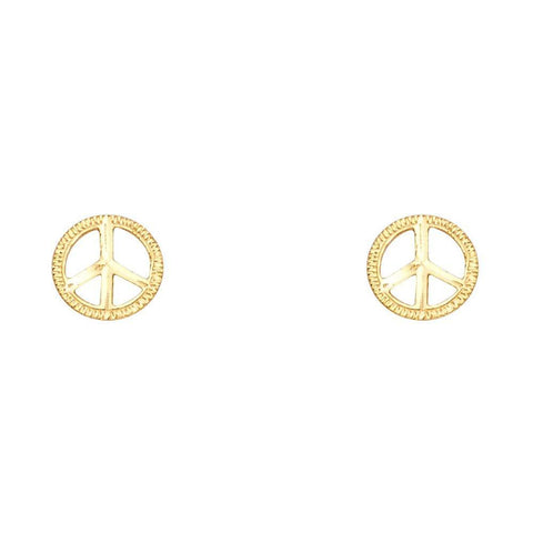 14K Yellow Gold Peace Symbol Post Earrings