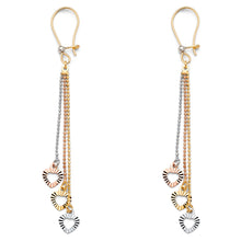 Load image into Gallery viewer, 14K Tri Color 3 Heart Hanging Earrings
