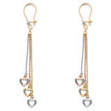 14K Tri Color 3 Heart Hanging Earrings