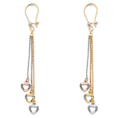 14K Tri Color 3 Heart Hanging Earrings