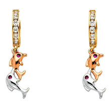 Load image into Gallery viewer, 14K Tri Color Gold CZ Infinity Hanging Earrings