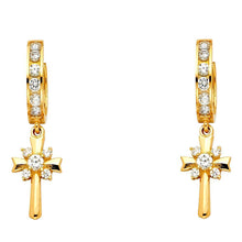 Load image into Gallery viewer, 14K Yellow Gold CZ Hanging Huggies Earrings