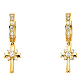 14K Yellow Gold CZ Hanging Huggies Earrings
