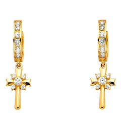 14K Yellow Gold CZ Hanging Huggies Earrings
