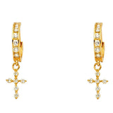 14K Yellow Gold CZ Hanging Huggies Earrings