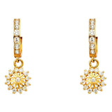 14K Yellow Gold CZ Hanging Huggies Earrings