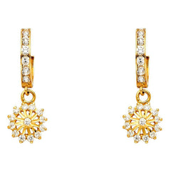 14K Yellow Gold CZ Hanging Huggies Earrings