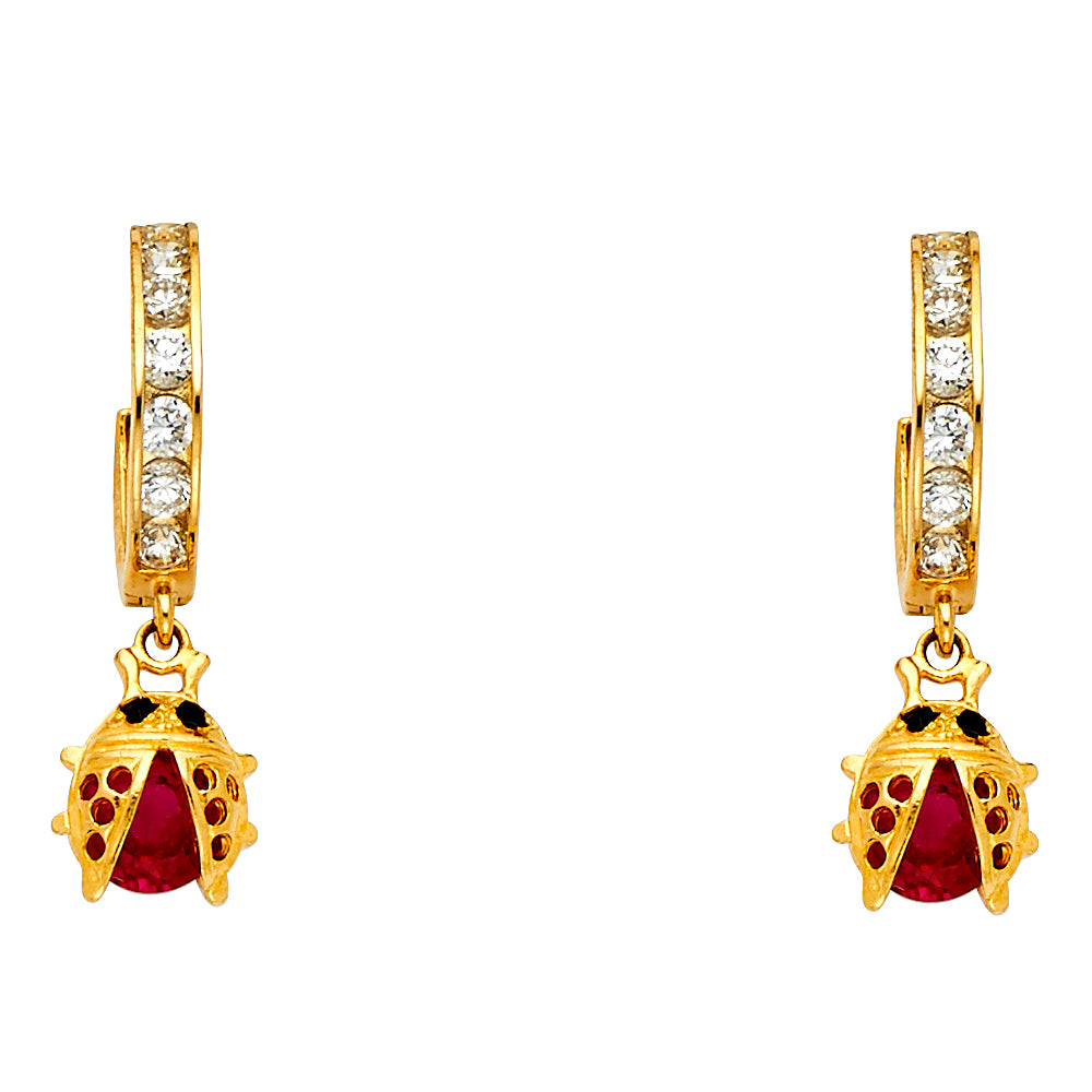 14K Yellow Gold CZ Hanging Huggies Earrings