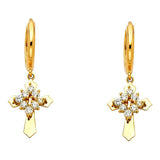 14K Yellow Gold CZ Hanging Huggies Earrings
