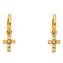 Load image into Gallery viewer, 14K Yellow Gold CZ Hanging Huggies Earrings
