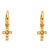 14K Yellow Gold CZ Hanging Huggies Earrings