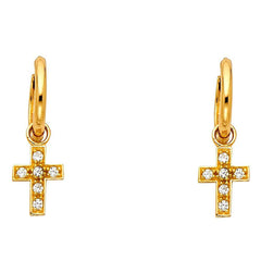 14K Yellow Gold CZ Hanging Huggies Earrings