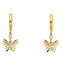 Load image into Gallery viewer, 14K Yellow Gold CZ Hanging Huggies Earrings