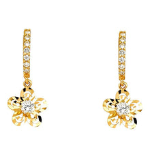 Load image into Gallery viewer, 14K Yellow Gold CZ Hanging Huggies Earrings
