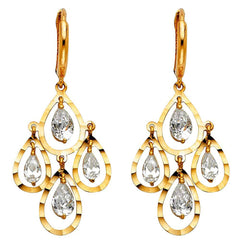 14K Yellow Gold CZ Hanging Huggies Earrings