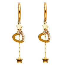 Load image into Gallery viewer, 14K Yellow Gold CZ Hanging Huggies Earrings