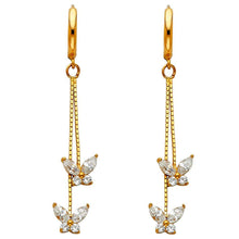 Load image into Gallery viewer, 14K Yellow Gold CZ Hanging Huggies Earrings