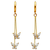 14K Yellow Gold CZ Hanging Huggies Earrings