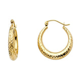 14K Yellow Gold 4mm Diamond Cut Hoop Earrings