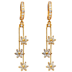 14K Yellow Gold CZ Hanging Huggies Earrings
