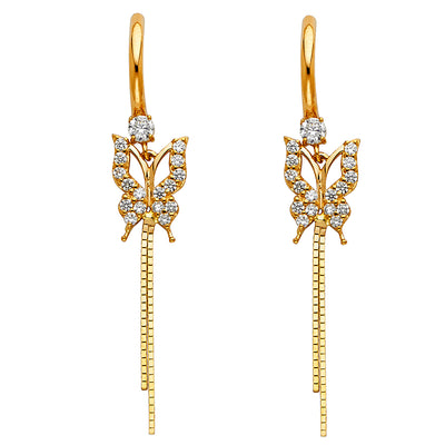 14K Yellow Gold CZ Hanging Huggies Earrings